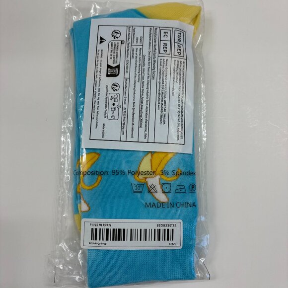 Banana Themed Crew Socks - Aqua/Yellow - Gender Neutral- OS - NWT - Picture 5 of 6